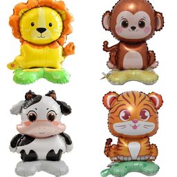 AMFIN (Pack of 4) 3D Self Standing Animal Foil Balloon, Jungle Birthday Decoration - Multi image 1
