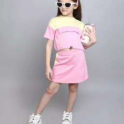 taffykids Girls Colourblocked Top with Skirt-image-0