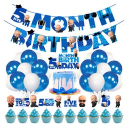 Zyozi Boss Baby 5th Month Birthday Decoration Items for Baby Boy, Blue - Pack of 37-image-54