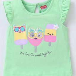 Babyhug 100% Cotton Knit Frill Sleeves Top Ice Lolly Print - Green-image-83