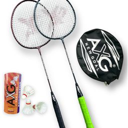 AXG NEW GOAL Scratch resistant A 2000 Badminton Rackets Set Of 2 with 3 Feather Shuttles Badminton Kit - Multicolor-5