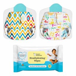 SuperBottoms Newborn UNO Reusable Cloth Diapers with Free 40 Wipes Pack of 2 - Multicolor-3