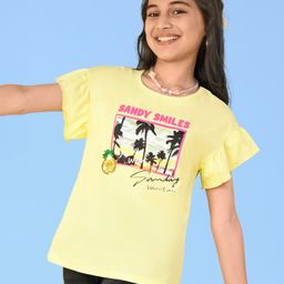 Pine Kids Cotton Half Flutter Sleeves T-Shirt Beach Print - Limelight-picture-19