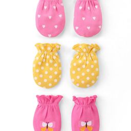 Babyhug 100% Cotton Knit Mittens With Polka Dot Print Pack of 3 - Multicolour-picture-25