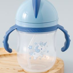 Straw Sipper  with Twin Handle & Straw Unicorn Print Blue - 240 ml-5