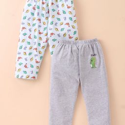 Ben Benny 100% Cotton Interlock Knit Full length Legging with Dino Print Pack of 2 - White & Grey-10