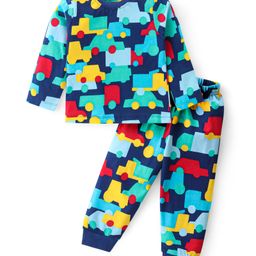 Babyhug Cotton Knit Full Sleeves Night Suit With Vehicles Print - Navy-image-78