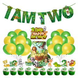 Zyozi Jungle Theme 2nd Birthday Decoration , Banner Balloons, Cake and CupCake Topper -Green (Pack of 37)-image-39