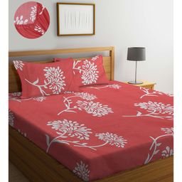 Klotthe Multi Floral 300 TC Cotton Blend Fitted Double Bedsheet with 2 Pillow Covers-19