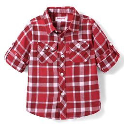Babyhug Cotton Woven Full Sleeve Checkerd Shirt - Red-image-97