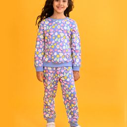 Anthrilo Fleece Full Sleeves Floral & Butterflies Printed Coordinating Sweatshirt & Joggers Set - Blue-image-43