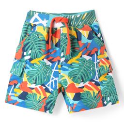 Babyhug Terry Knit Mid Thigh Shorts With Leaf Print - Sea Green-image-75