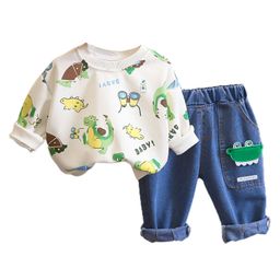 Little Surprise Box Full Sleeves Dinosaurs Printed & Applique Detailed Breathable Sweatshirt & Pant Set - White-picture-22