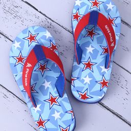 Pine Kids Slip On Flip Flopswith Stars Print - Light Blue & Red-image-91