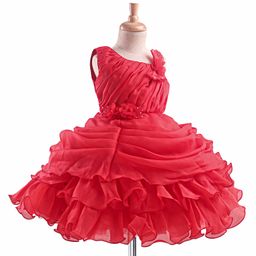 Enfance One Shoulder Floral Applique & Ruffle Detailed Layered Dress - Red-image-91