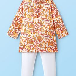 Ridokidz Full Sleeves Floral Printed Kurta Pyjama - Off White & Orange-image-25