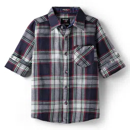 Noddy Full Sleeves Cotton Lycra Plaid Checked Shirt - Red & Navy Blue-picture-15
