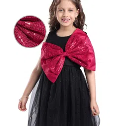 Hola Bonita Knit Sleeveless Party Wear Glitter Mesh withBig Bow Applique -Black-picture-36