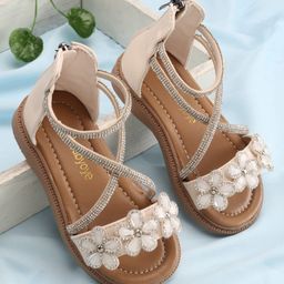 Babyoye Zip Closure Sandals with Rhinestone Detailing - White-image-79