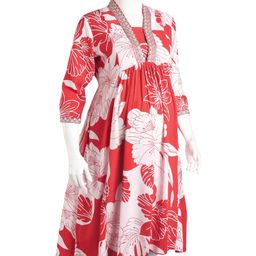 Bella Mama Viscose Woven Three Fourth Sleeves Maternity Dress with Floral Print - Red-picture-38