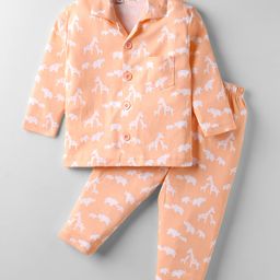 Little Darlings Interlock Knit Full Sleeves Co-ords Night Suit with Giraffe Print - Peach-image-35
