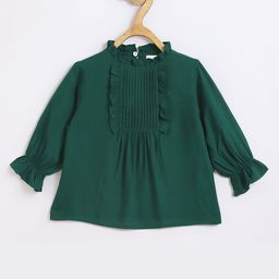 Chuppan Chupai Viscose Rayon Woven Three Fourth Sleeves Pin Tuck Detailed Top - Green-image-58