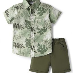Smarty Boys Textile Knit Half Sleeves Shirt & Short Set with Jungle Print - Olive Green-image-36