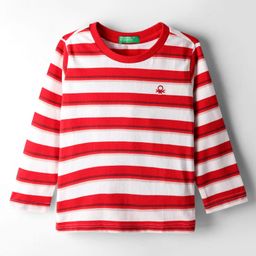 UCB Cotton Knit Full Sleeves T-Shirt With Stripes & Logo Embroidery - Red & White-image-24
