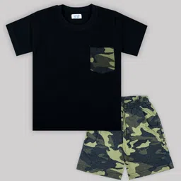 Sheer Love Cotton Jersey Knit Half Sleeves Camouflage Printed Coordinating Night Suit Set - Black-picture-9