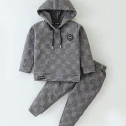 Dapper Dudes Full Sleeves Alphabets Puff Printed Light Winter Hooded Tee & Coordinating Track Pants Set - Grey-picture-47