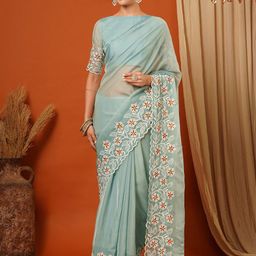 SILKWEAR Embellished Sequinned Organza Heavy Work Saree-image-72