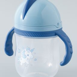 fab n funky Straw Sipper  with Twin Handle & Straw Unicorn Print Blue - 240 ml image 3