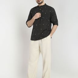 Ethnicity Striped Band Collar Straight Cotton Kurta-image-79