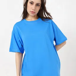 Bewakoof Women Solid Round Neck Pure Cotton Oversized T-shirt-image-54