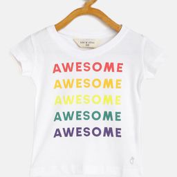 Gini and Jony Infant Girls White  Red Typography Printed Pure Cotton T-shirt-2