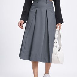 glitchez Pleasing Pleats Mid-Rise Midi Flared Skirt-image-12