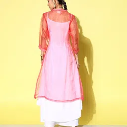 InWeave Solid Shoulder Straps Pleated Kurta With Palazzos & With Jacket image 5