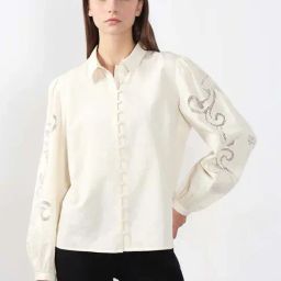 Vero Moda Off White Regular Fit Self Pattern Shirt-17