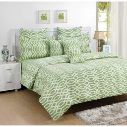 Swayam Printed Green 144 TC Cotton Queen Bedsheet with 2 Pillow Covers-31