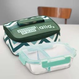 Allo FoodSafe Glass Lunch Box with BreakFree Detachable Lock & Teal Chevron Bag, 580ml-picture-8