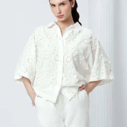 Vero Moda White Cotton Regular Fit Embroidered Shirt-image-33