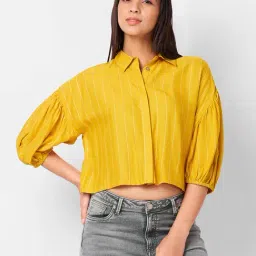 Izel Yellow Regular Fit Stripes Casual Shirt-image-59