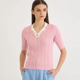 Elle Pink Pure Cotton Self Short Sleeves Polo T-Shirt-image-38