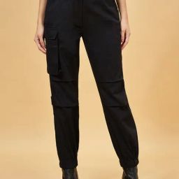 SF Jeans by Pantaloons Jet Black Mid Rise Cargo Joggers-image-25