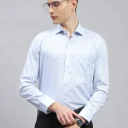 Monte Carlo Sky Blue Cotton Regular Fit Self Pattern Shirt-image-14