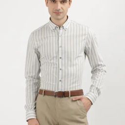 Calvin Klein Beige Cotton Slim Fit Striped Shirt-image-53