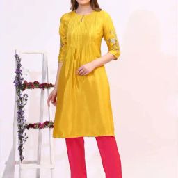 W for Woman Marigold Yellow Embroidered Kurta-image-18