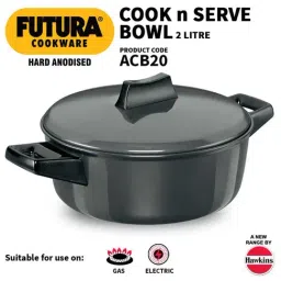 Hawkins Futura Black Hard Anodised  20 cm Cook & Serve Pot with Lid, 2 L-24