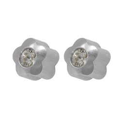 STUDEX Stainless Steel Silver-Plated Crystals Studded Bezel Floral Shaped Studs-9