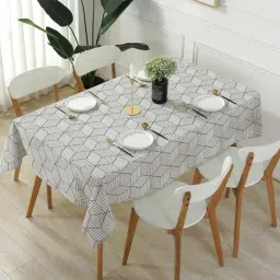 MODERN HOMES White & Black Geometric 300 TC Table Cloth - Set of 1-image-69